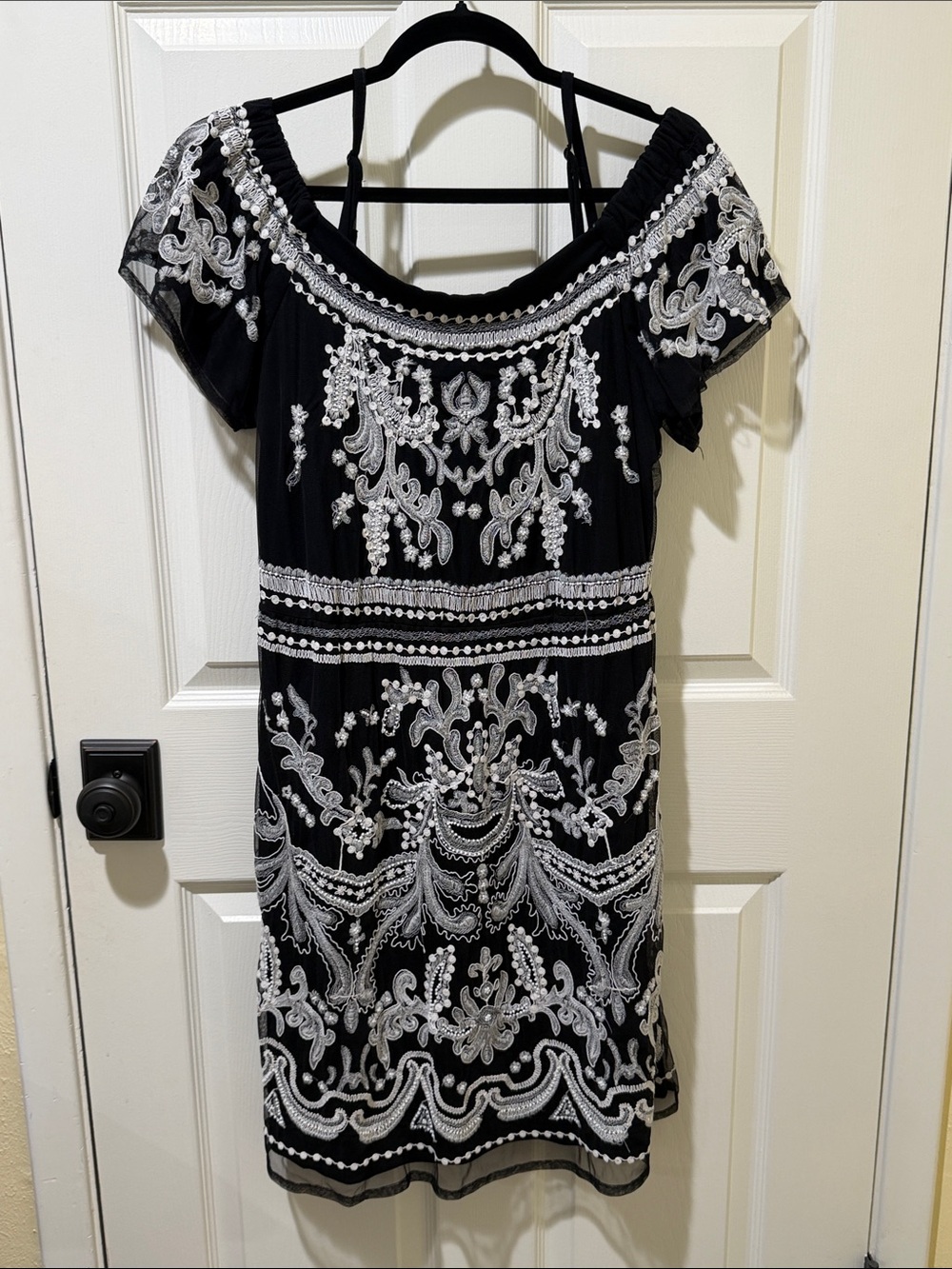 INC International Concepts Black Dress with White Embroidery